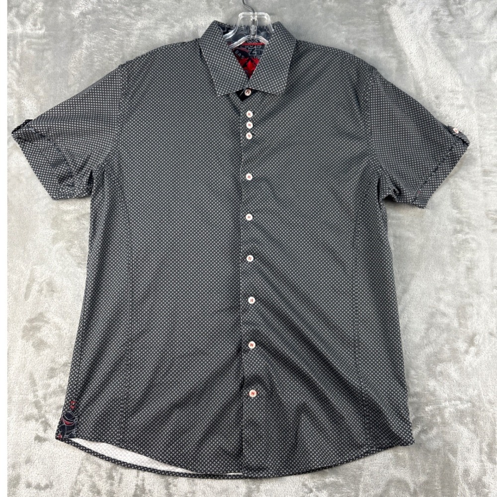 Au Noir Short Sleeve Shirt Mens 4 Geometric Print Button Down Black EUC